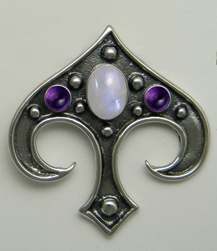 Sterling Silver Gothic Inspired Drop Dangle Earrings With Rainbow Moonstone And Amethyst